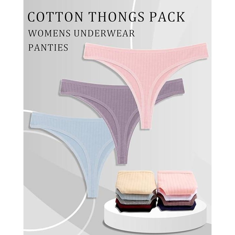 Set of 6 FINETOO Women's L Cotton Thongs Soft Low Rise Sexy Thong Ladies Panties - Picture 3 of 5